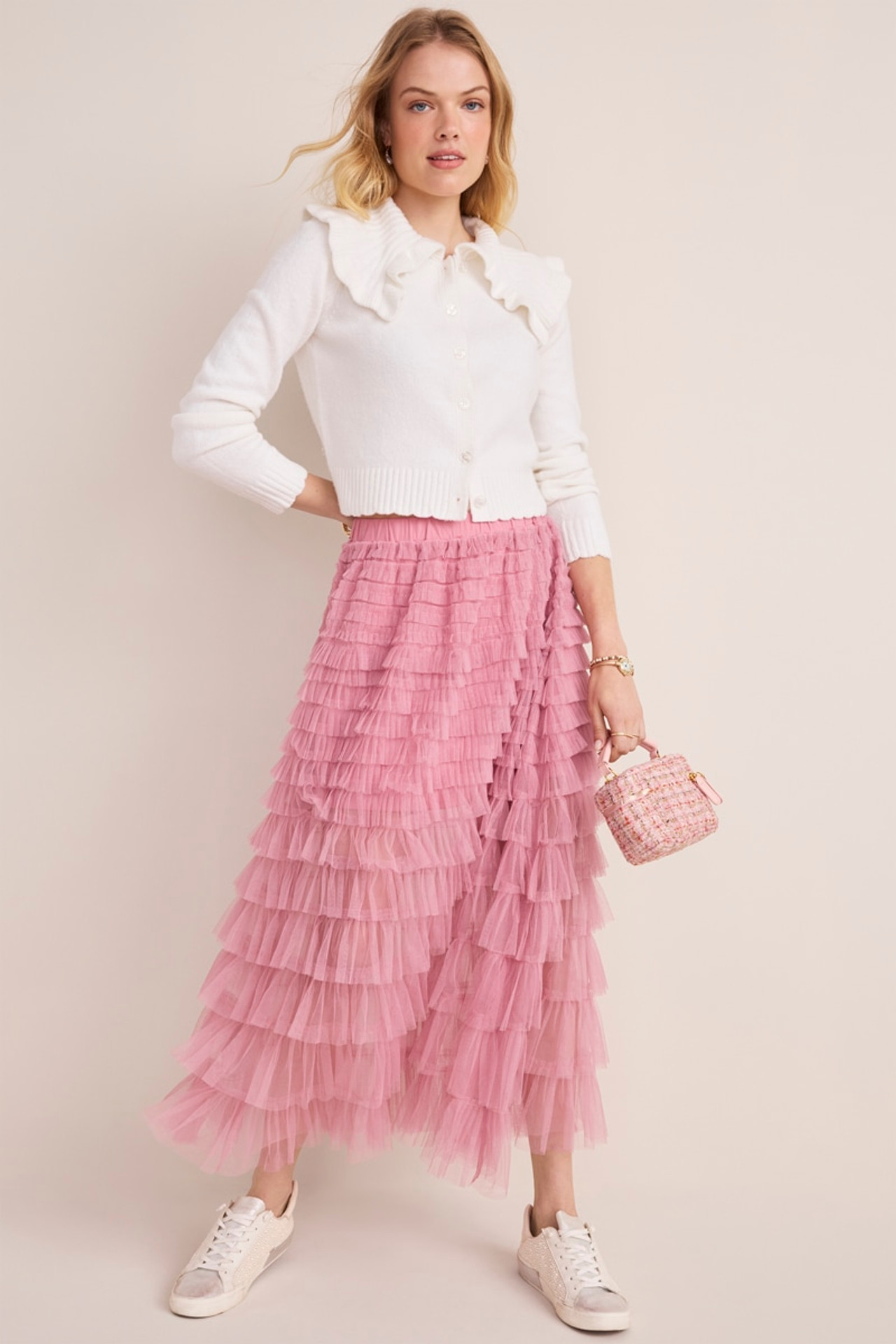 Shelly Tiered Ruffle Tulle Midi Skirt | Francesca's