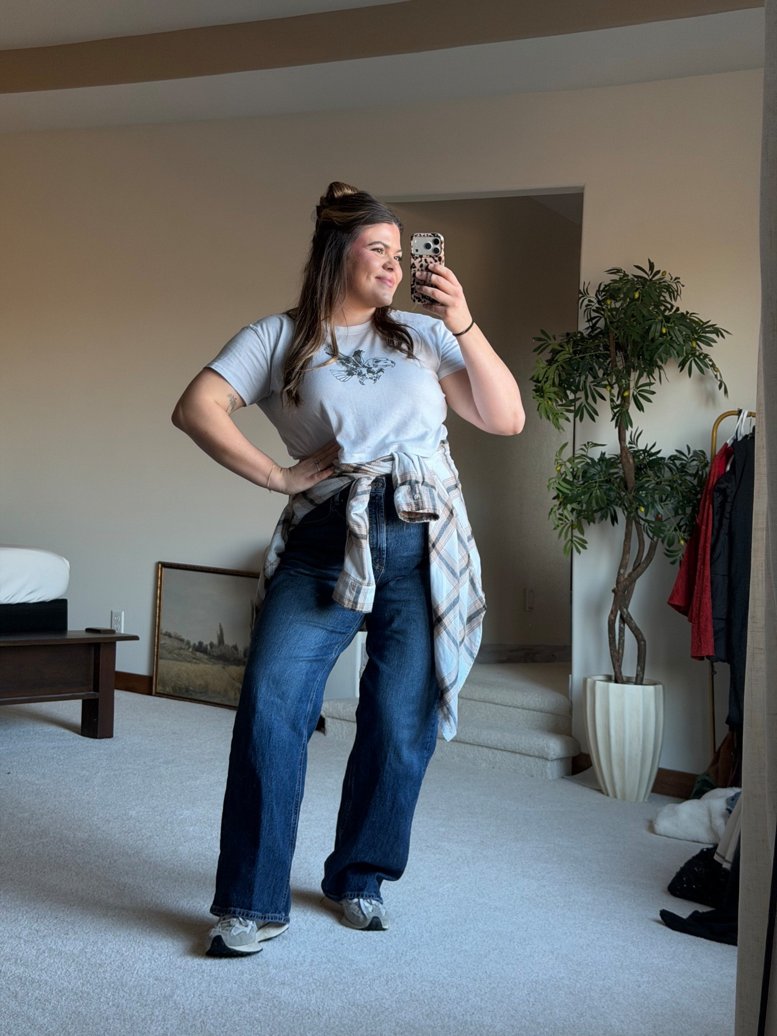 Ootd for the Iowa basketball game! These are my fav wide leg jeans - I sized up to 16 for postpartum. 

Mom life, soccer mom, Saturday, casual, midsize 

#LTKMidsize #LTKootd #LTKmomlife