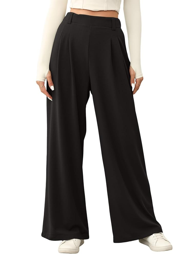 EVALESS Women's Wide Leg Pants Elastic High Waisted Waffle Knit Casual Palazzo Pants Trousers wit... | Amazon (US)