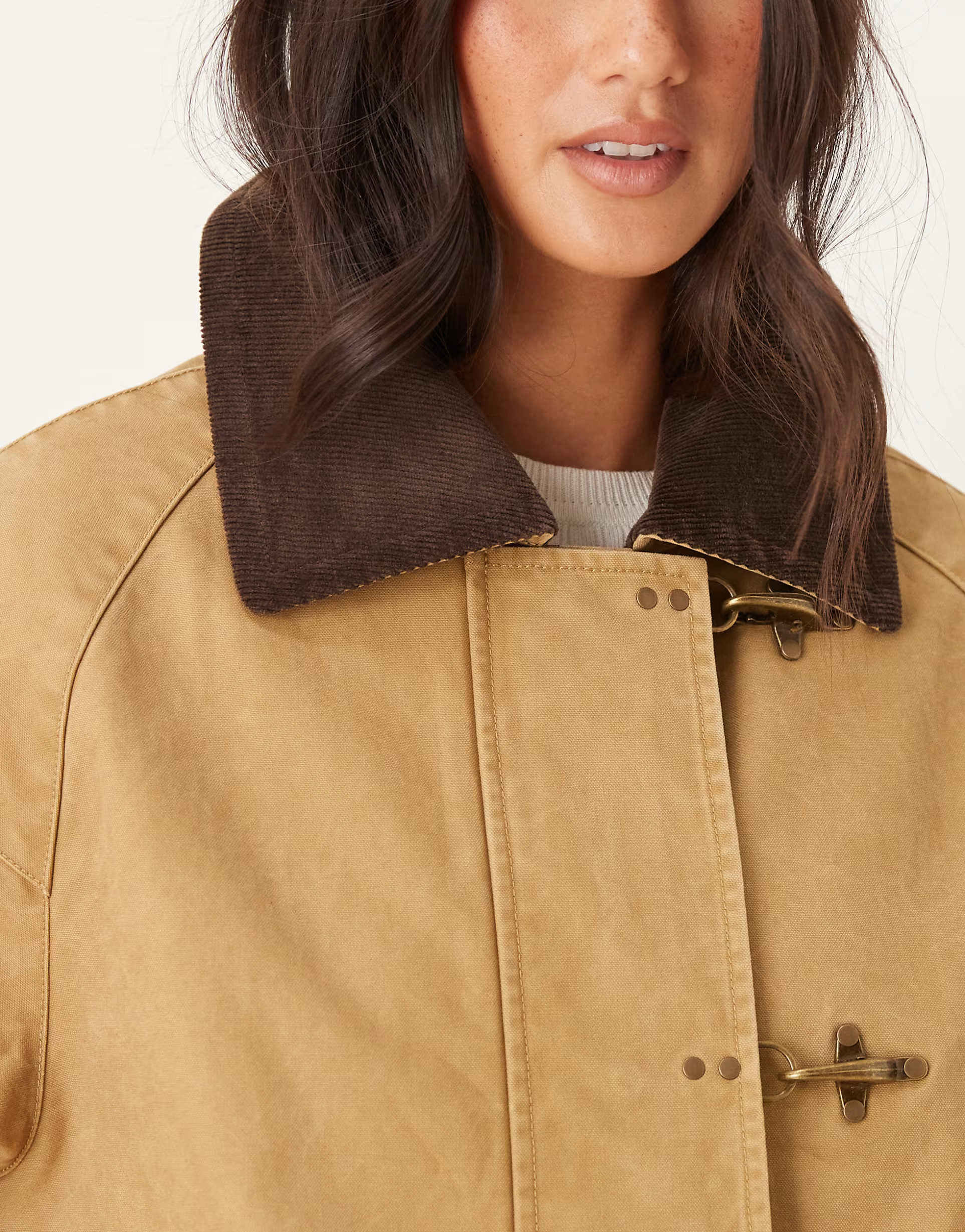 Mango cotton barn jacket with corduroy collar in tan | ASOS | ASOS (Global)