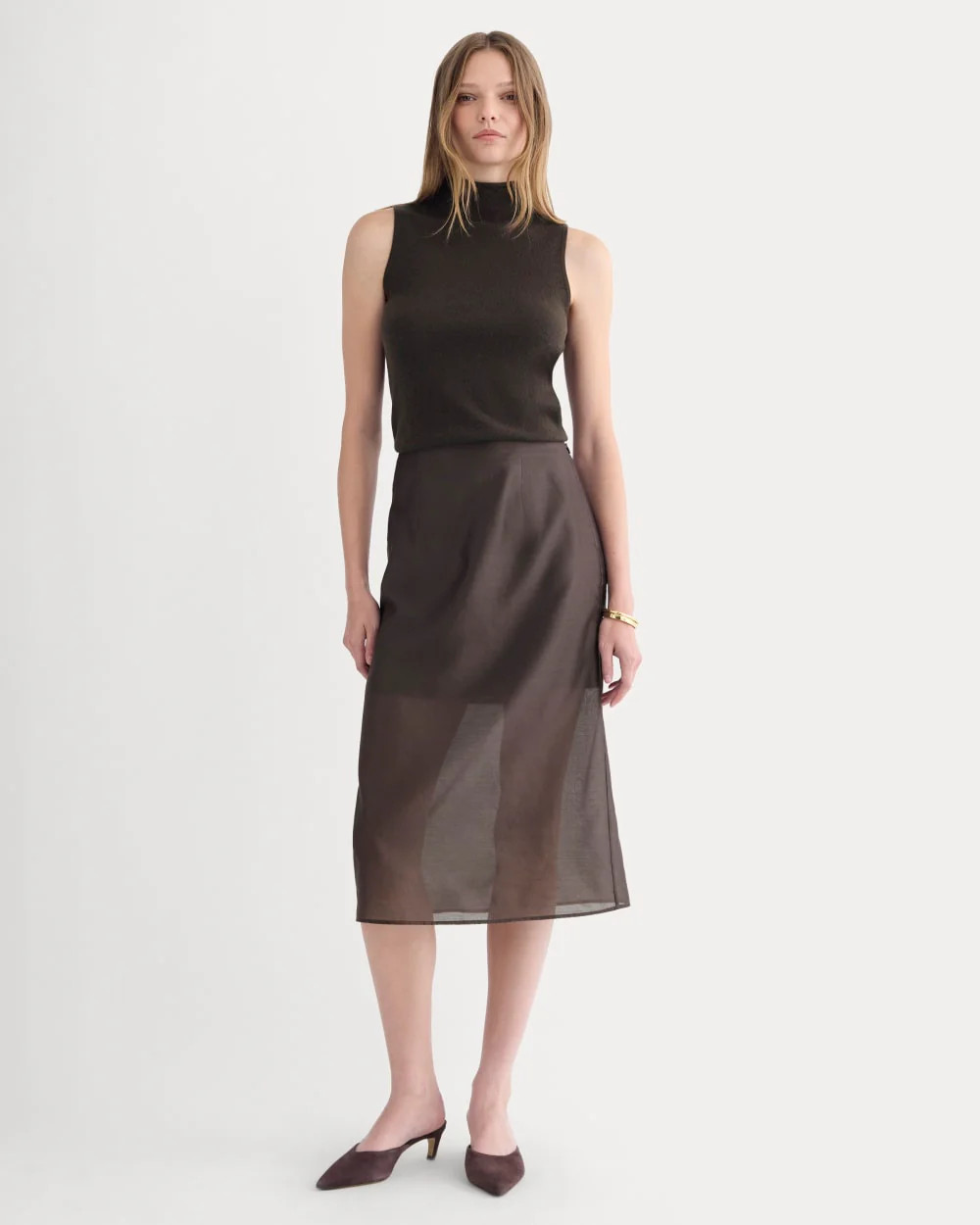 Midi Skirt in Cotton-Silk Organza | Dark Chocolate | Everlane