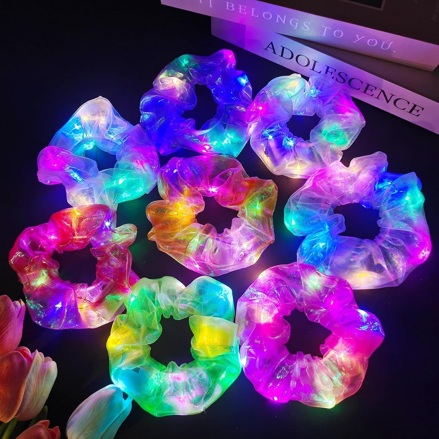 8 PCS Light Up Scrunchies, 3 Glow Modes Hair Accessories for Parties | Amazon (US)