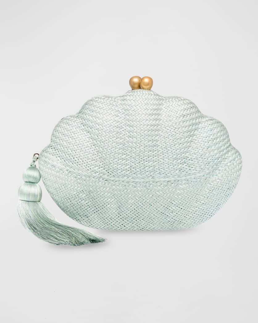 Kate Scallop Shell Tassel Clutch Bag, White | Neiman Marcus