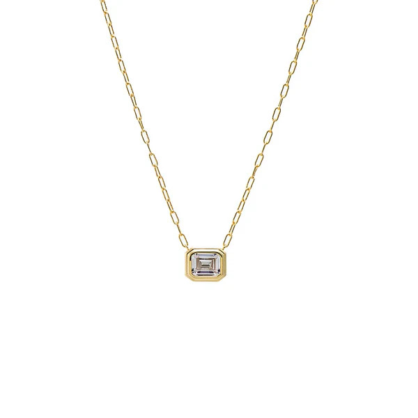 CZ Emerald Cut Bezel Set Paperclip Necklace | Adina Eden