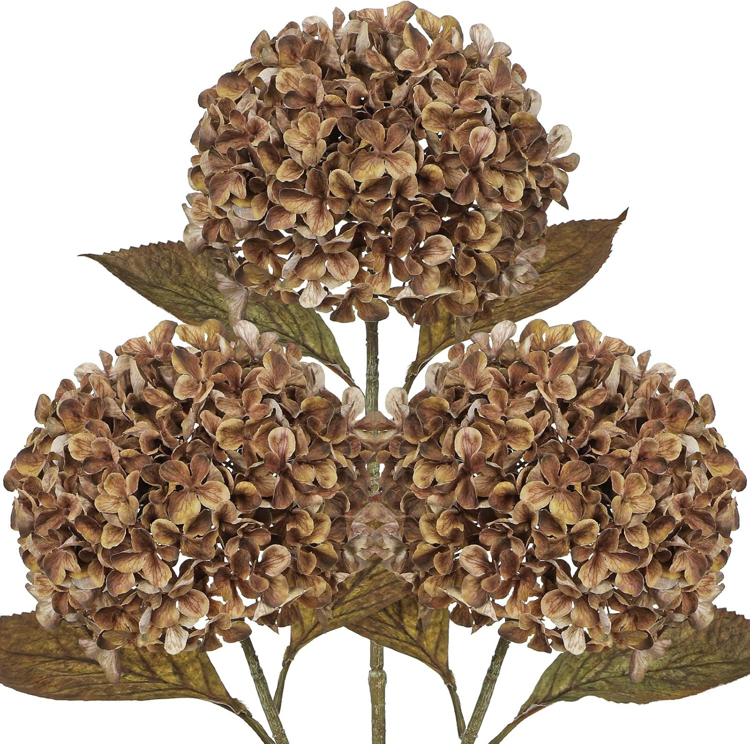 Hollyone 3PCS Fall Brown Large Silk Hydrangeas Artificial Flowers with Stem | Amazon (US)