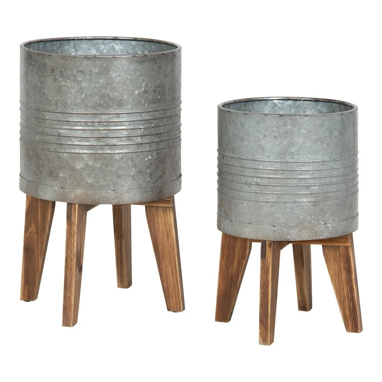 Kate and Laurel Gavri Farmhouse Galvanized Metal and Wood Tabletop Planter Set, 2 Piece, Decorati... | Walmart (US)