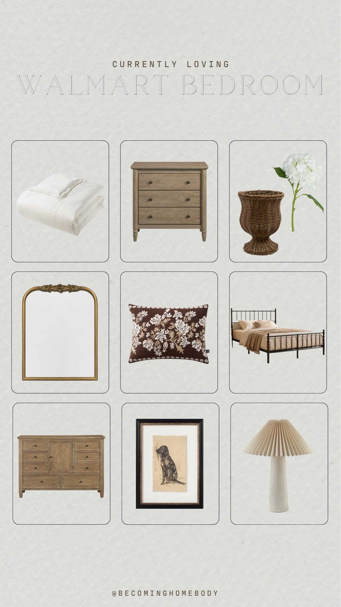 Currently loving: these Walmart bedroom staples! How pretty is this black iron bed, throw pillows, and neutral bedroom decor? 🤎 All an affordable price, too, because they’re Walmart home finds! 😍🙌🏻