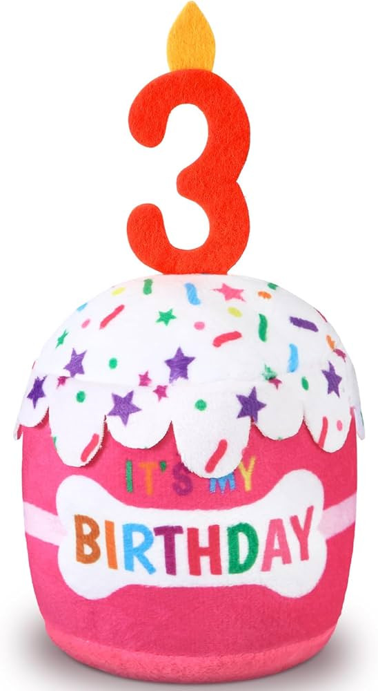 Dog 3rd Birthday Cake Toy Accessories for Girl Boy Gifts, Pink Squeaky Plush Toy for Dog Birthday... | Amazon (US)