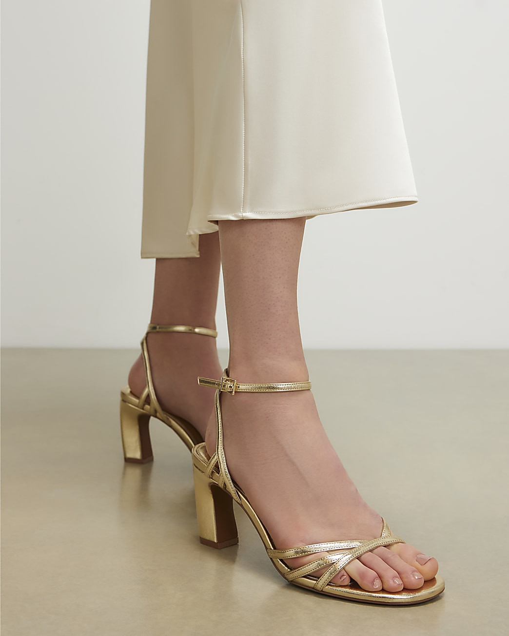 Gold Caged Heeled Sandals | River Island UK & IE