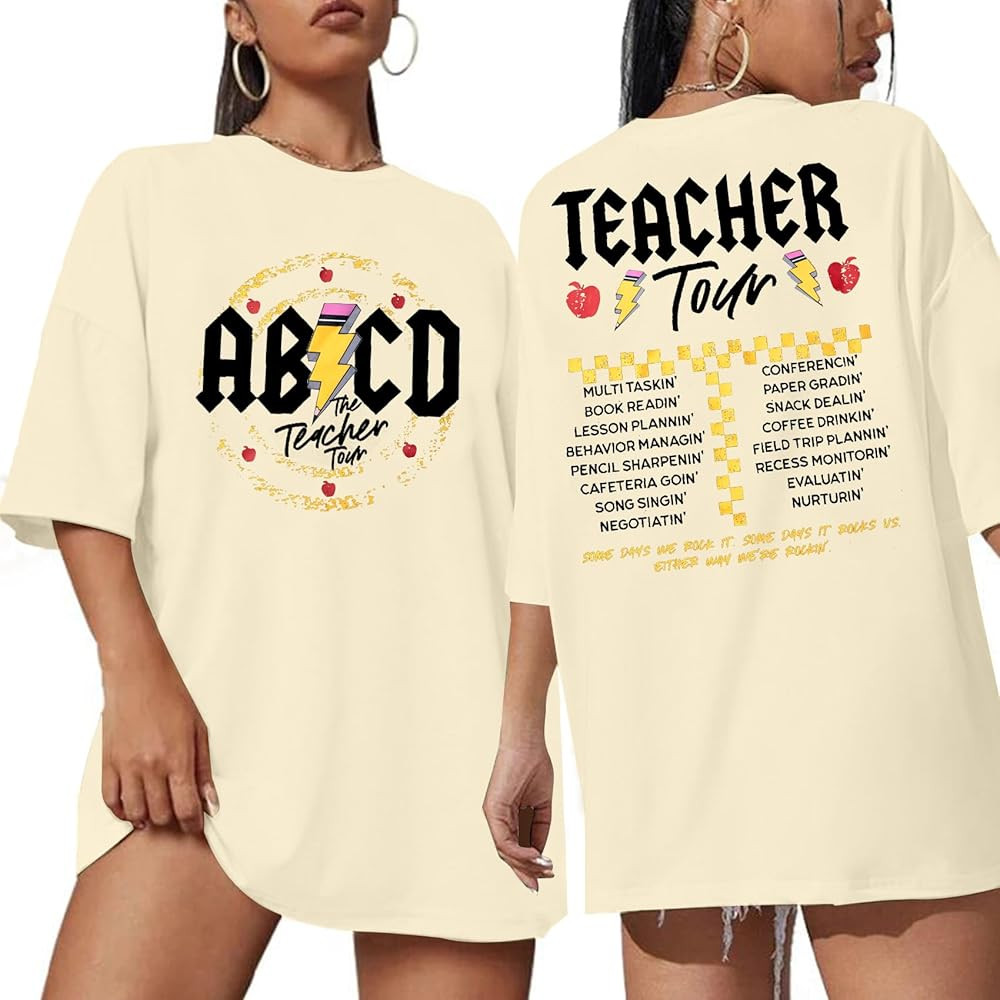 Teacher Shirts ABCD The Teacher Tour Tshirt Oversized Funny Graphic Tee Short Sleeve Top | Amazon (US)