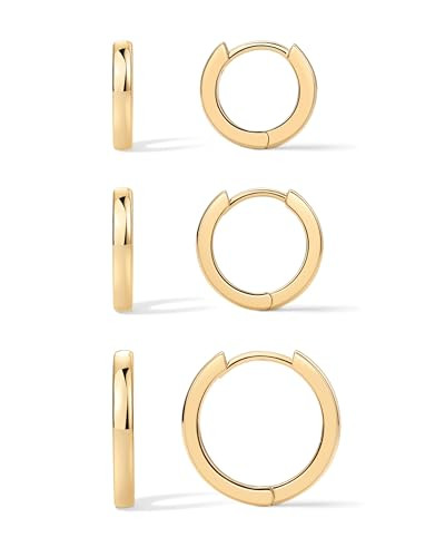 PAVOI 18K Gold Plated 925 Sterling Silver Posts 3 Pairs Hoop Earrings Set for Women | Huggie Earr... | Amazon (US)