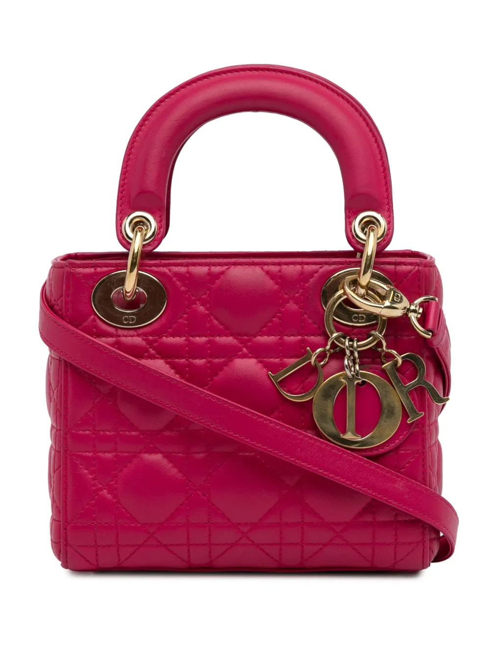 Christian Dior Pre-Owned 2013 Dior Mini Lambskin Cannage Lady - Pink | Farfetch Global