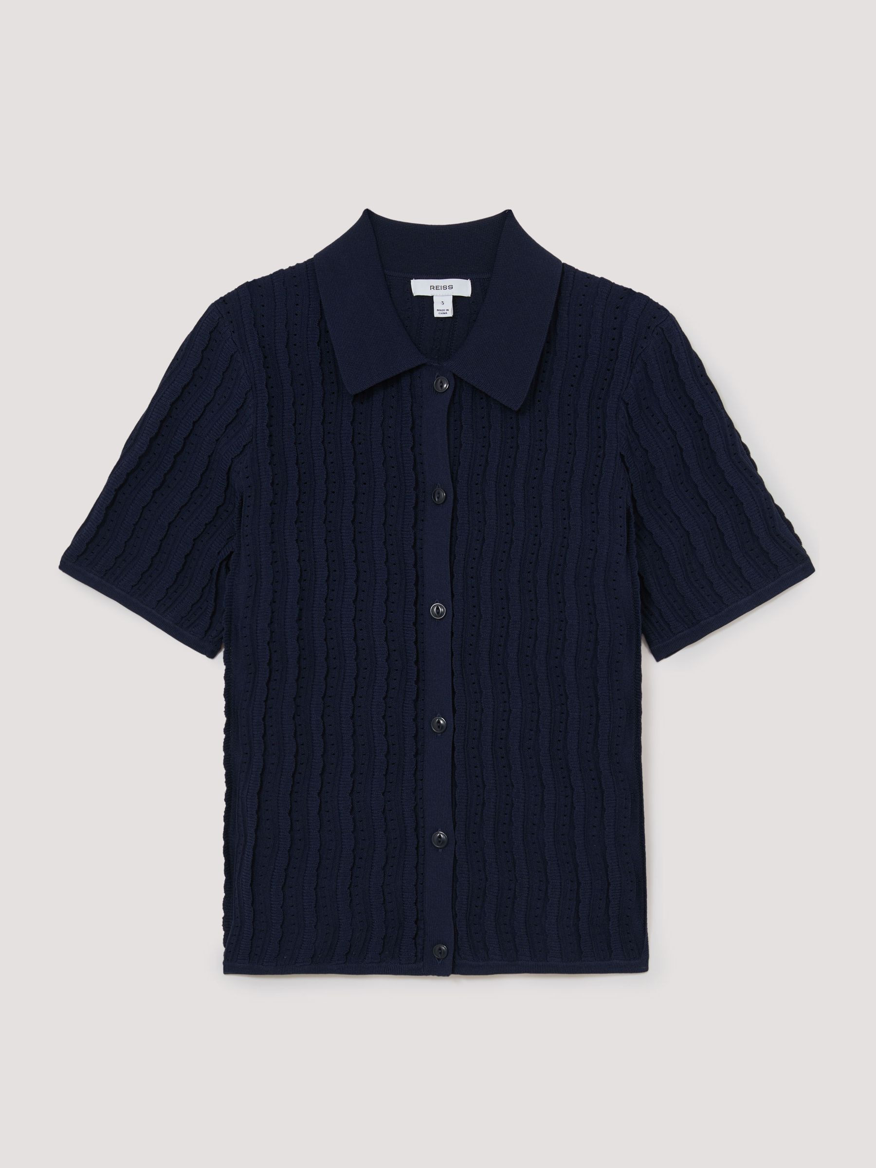 Reiss Stitch-Detail Short-Sleeve Knitted Shirt in Navy - REISS | Reiss UK