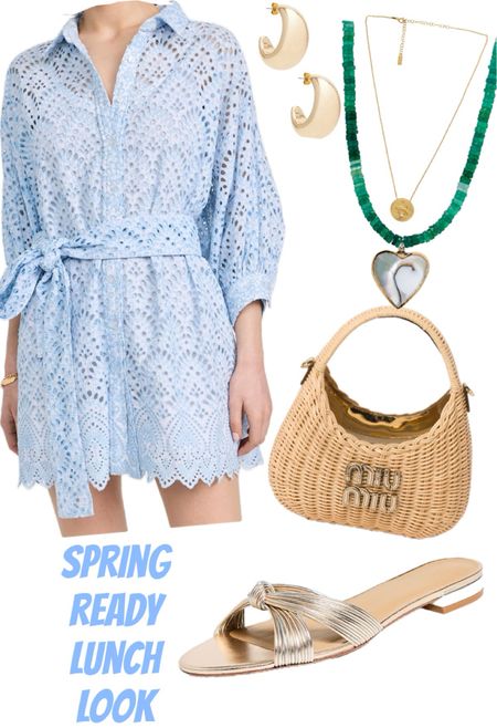 Love this baby blue eyelet dress for a casual lunch date, a tropical vacay, summer ready too! I do the xs/s in this. Also, adore this Miu Miu bag with the gold hardware- so fun!! 

#LTKfindsunder100 #LTKtravel #LTKshoecrush
