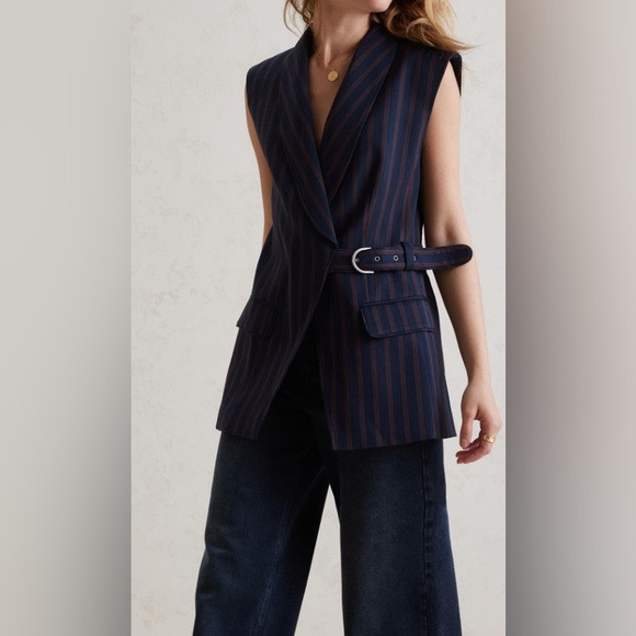 New! Anthropologie side buckle vest size small navy striped | Poshmark