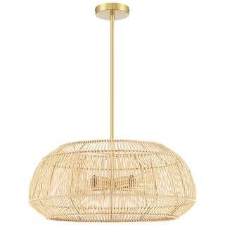 TRUE FINE 22 in. 4-Light Rattan Pendant Chandelier with Brass Canopy TD90065C - The Home Depot | The Home Depot