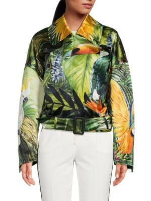 Dolce&Gabbana Tropical Bird Print Silk Biker Jacket on SALE | Saks OFF 5TH | Saks Fifth Avenue OFF 5TH