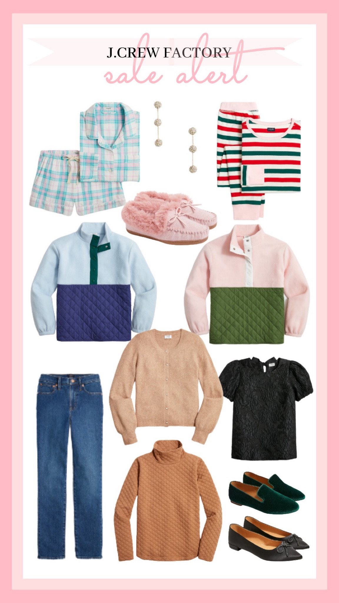 Today only, 50% off all items at J.Crew Factory! The cutest pajama sets and slippers are included in the sale. Grab some cute sweaters for the winter months while they’re at a great price! These earrings would be the perfect touch for any holiday outfit! 

#LTKstyletip #LTKHoliday #LTKsalealert