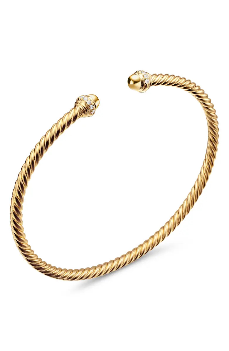 Cablespira® 18K Yellow Gold & Pavè Diamond Bracelet, 3mm | Nordstrom