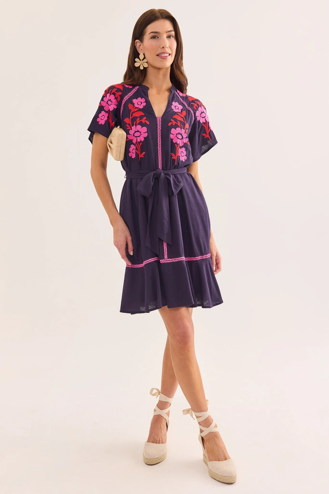 Ana Plum Embroidered Short Dress | Avara