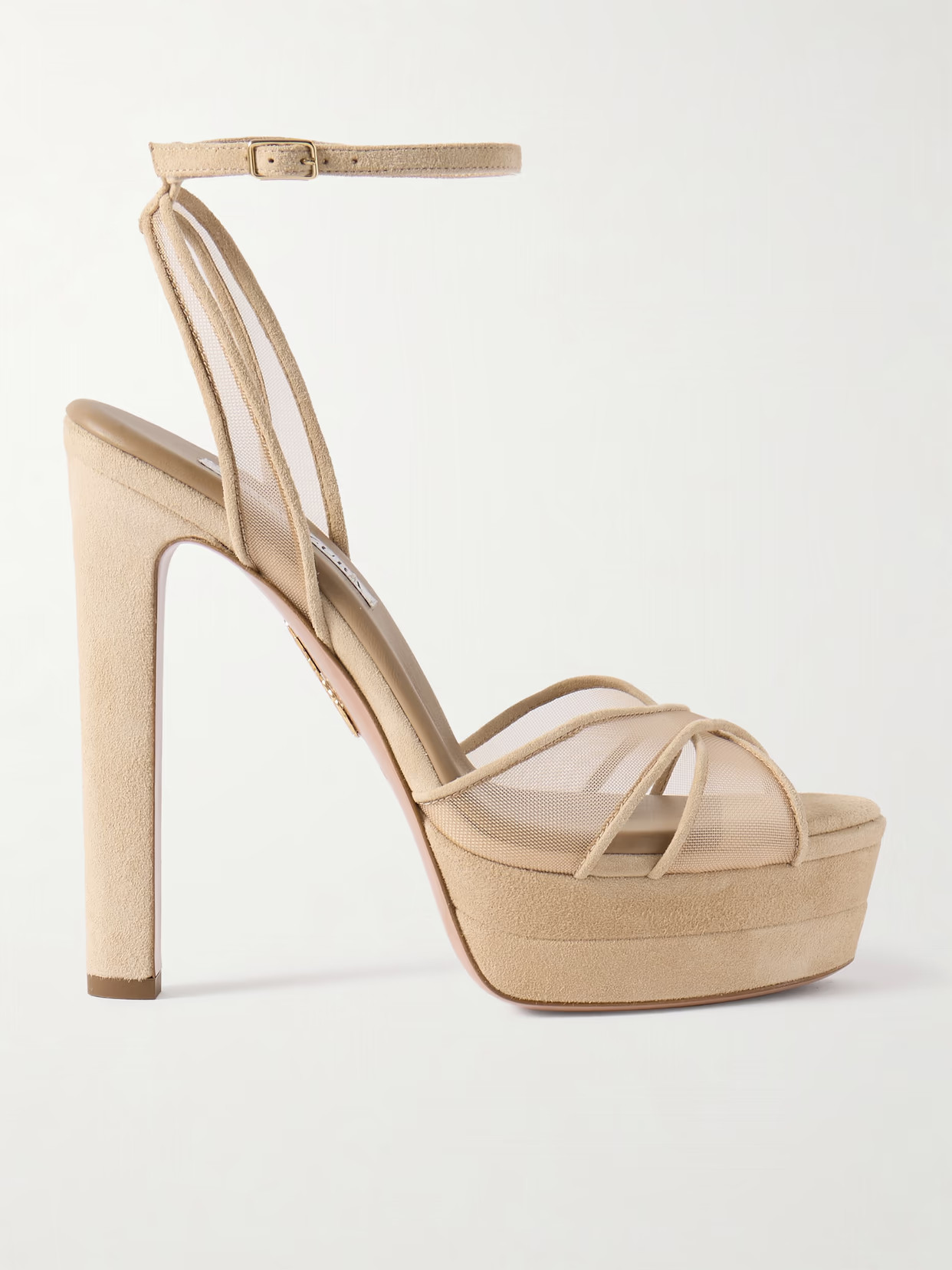 Aquazzura - Divine Plateau 130 Suede And Tulle Platform Sandals - Neutrals | NET-A-PORTER (US)