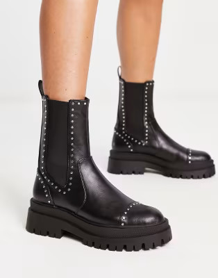 Stradivarius studded chunky boot in black | ASOS (Global)