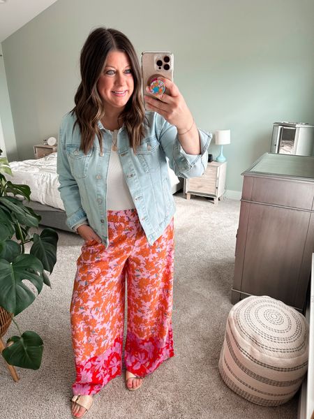 These wide leg pants are perfect for warmer weather- they are lightweight and flowy! I think the print would be perfect for vacation too. I paired it with this affordable denim jacket that’s become one of my favorites  

#LTKSeasonal #LTKover40 #LTKmidsize