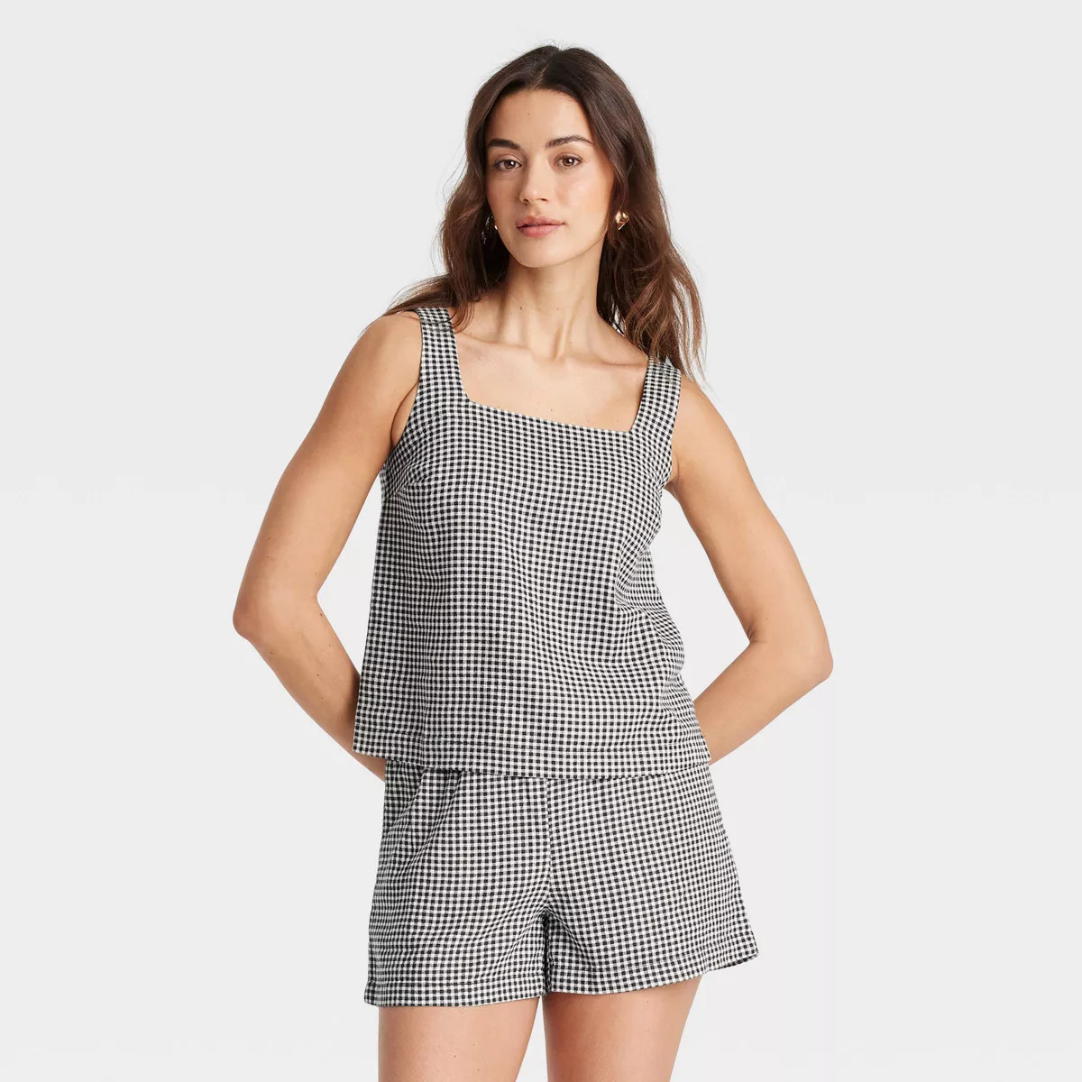 Women's Linen Tank Top - A New Day™ Black Gingham XS | Target