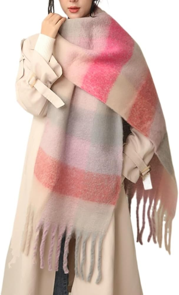 MININAI Chunky Winter Scarfs for Women Cold Weather Warm Knit Thick Plaid Scarf Long Large Oversi... | Amazon (US)