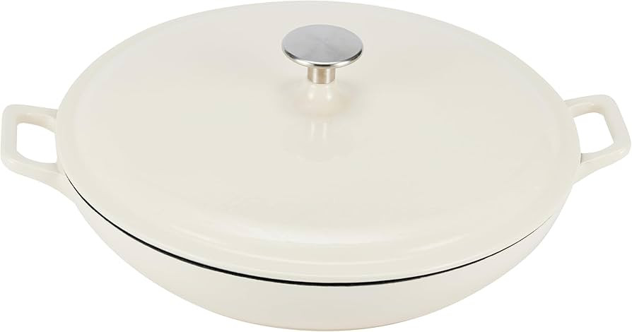 Amazon Basics Enameled Cast Iron Covered Round Casserole Skillet with Lid for Oven, 3.3-Quart, Wh... | Amazon (US)