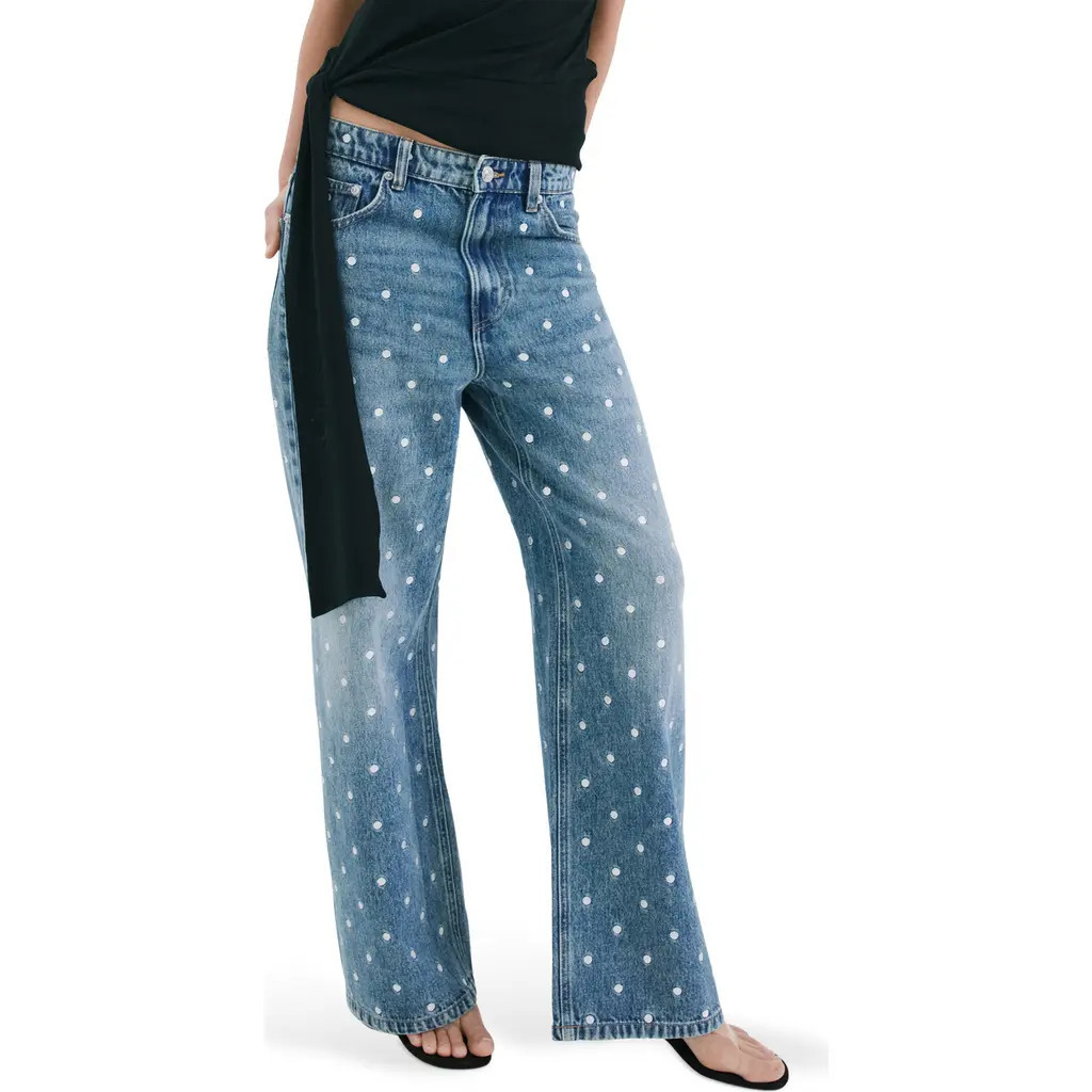 MANGO Polka Dot Straight Leg Jeans in Medium Blue at Nordstrom, Size 0 | Nordstrom