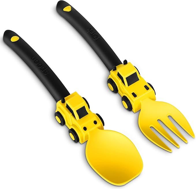 Amazon.com: Construction Toddler Utensils - Toddler Forks and Spoons - Kids Spoon and Fork Set - ... | Amazon (US)