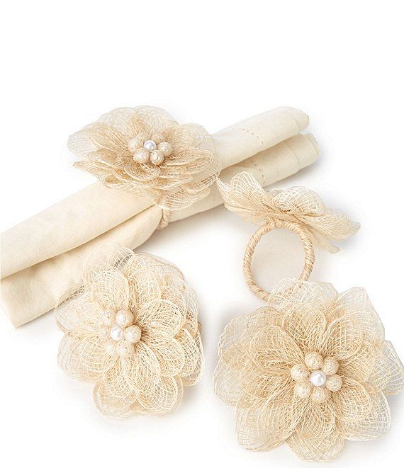 x Nellie Howard Ossi Collection Sinamay Flower Napkin Rings, Set of 4 | Dillard's
