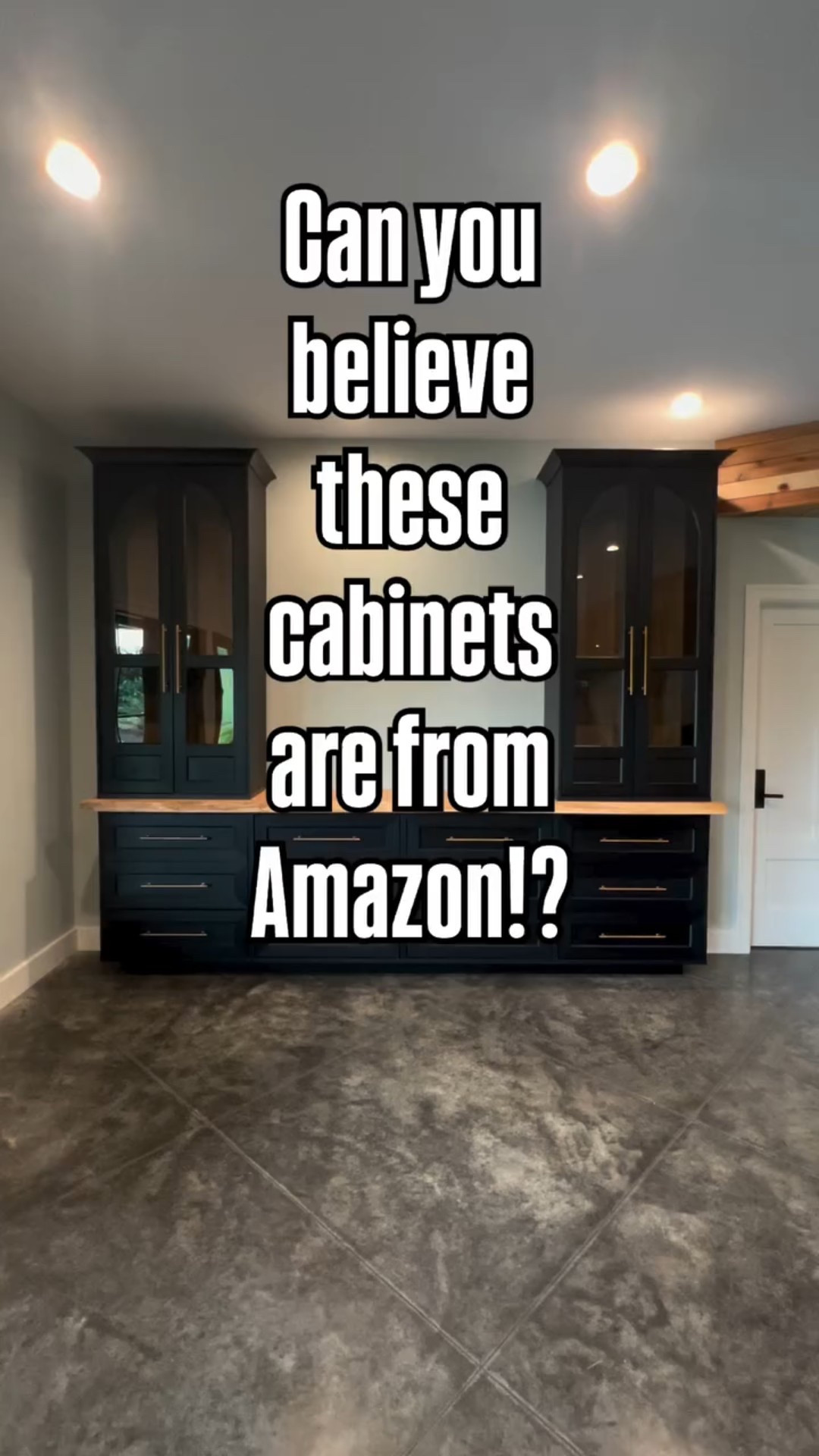 Everyone is always shocked when I tell them these cabinets are from Amazon! Comment if you want the link, but make sure you’re following me so I can message you! You can also find the link in my Amazon storefront. 

I love the arch cabinet, but there are other options! We used four cabinets for the base. Yes, the hardware comes with it too! 

We added a toe kick, the wood slab countertop and crown molding at top to make them look more custom. 

#basementrenovation #homesweethome #basementdesign #myhomeinterior #amazonhome #amazonhomefinds

#LTKFamily #LTKHome