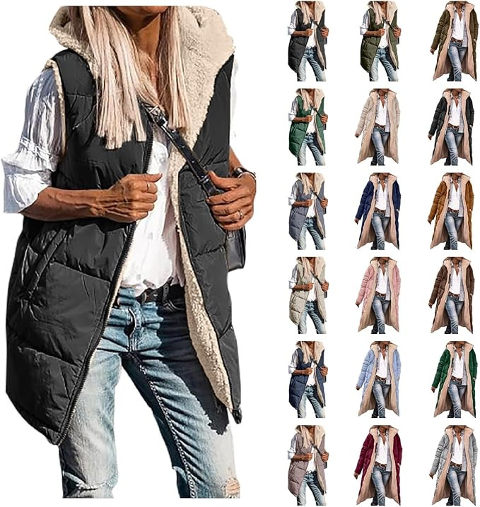 Wankang Women's Winter Reversible Sherpa Vest Quilted Zip Up Fleece Down Coat Winter Thicken Warm... | Amazon (US)