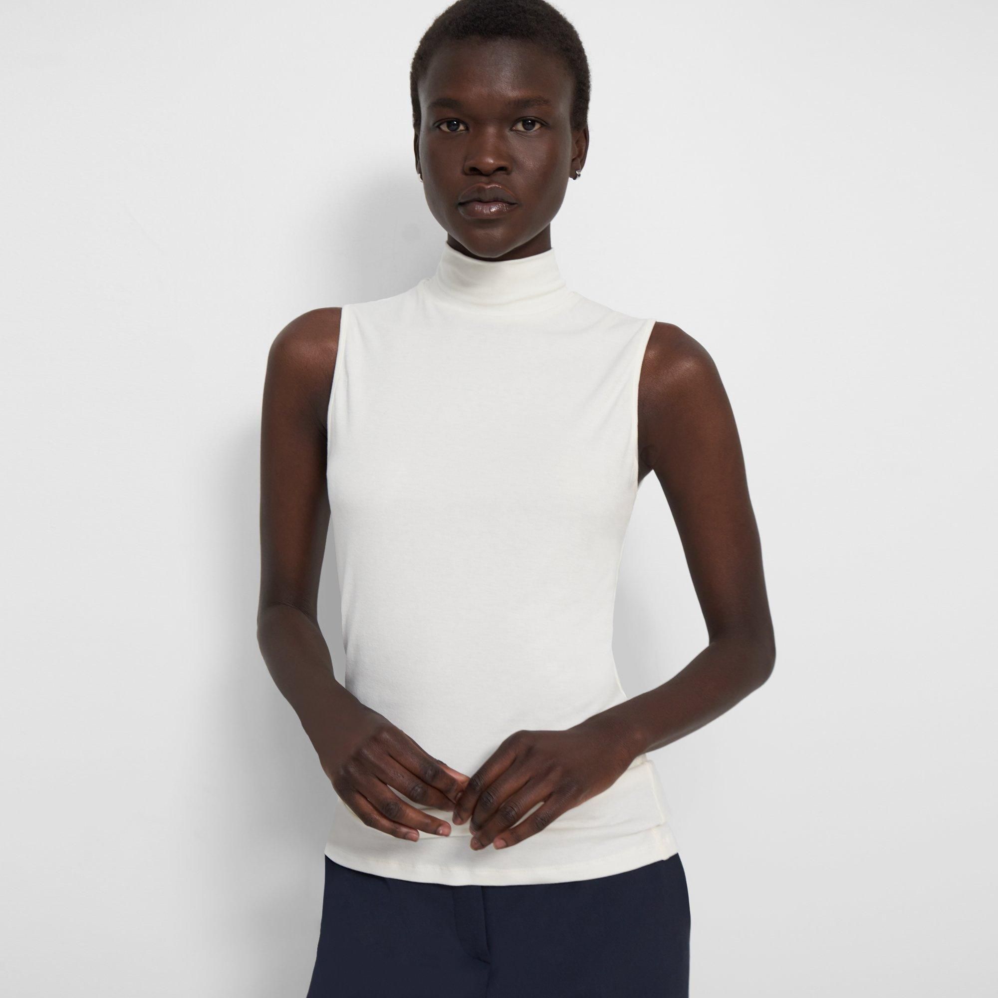 Sleeveless Turtleneck Sweater in Ribbed Viscose | Theory