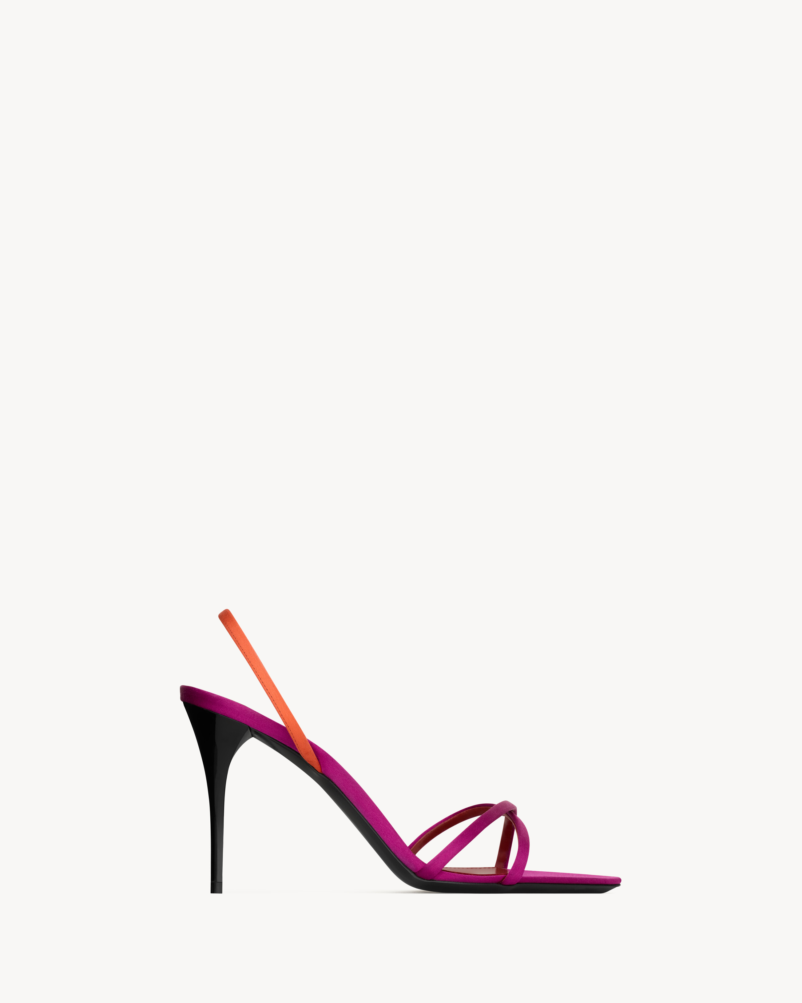 two-tone slingback sandals with a crisscrossed almond toe and stiletto heel. | Saint Laurent Inc. (Global)