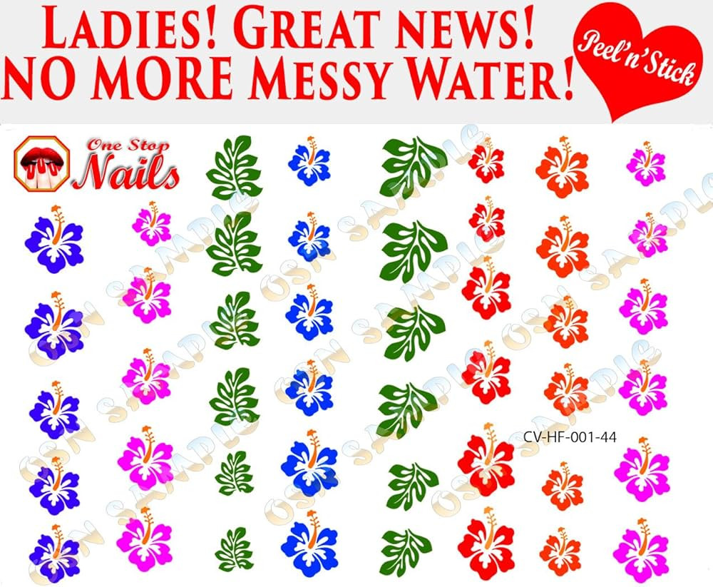 Hawaiian Flowers clear vinyl Peel and Stick (NOT Waterslide) nail art decals/stickers by One Stop... | Amazon (US)