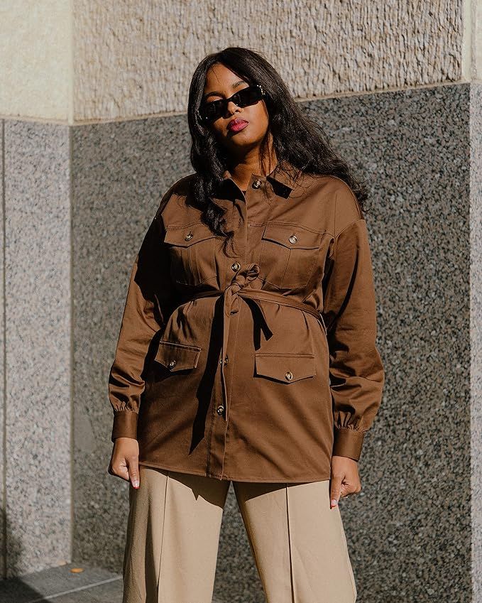 The Drop Women's Chocolate Belted Shacket by @theyusufs | Amazon (US)