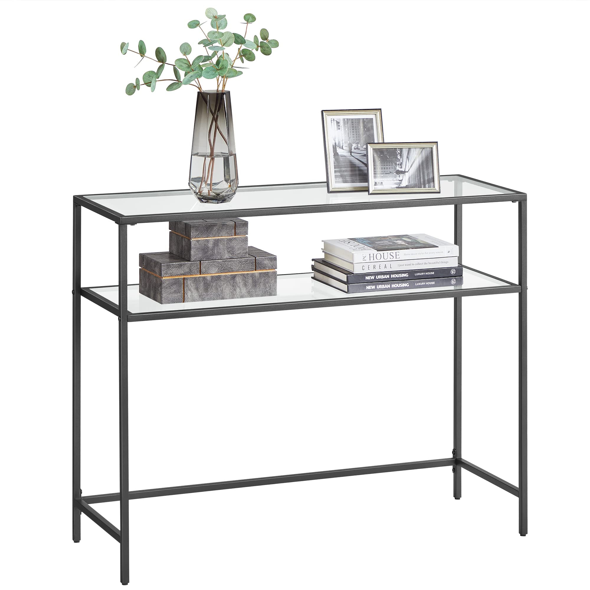 VASAGLE Console Table, Entrance Table, Sofa End, Tempered Glass Table Top, Metal Frame, 2 Levels,... | Amazon (UK)
