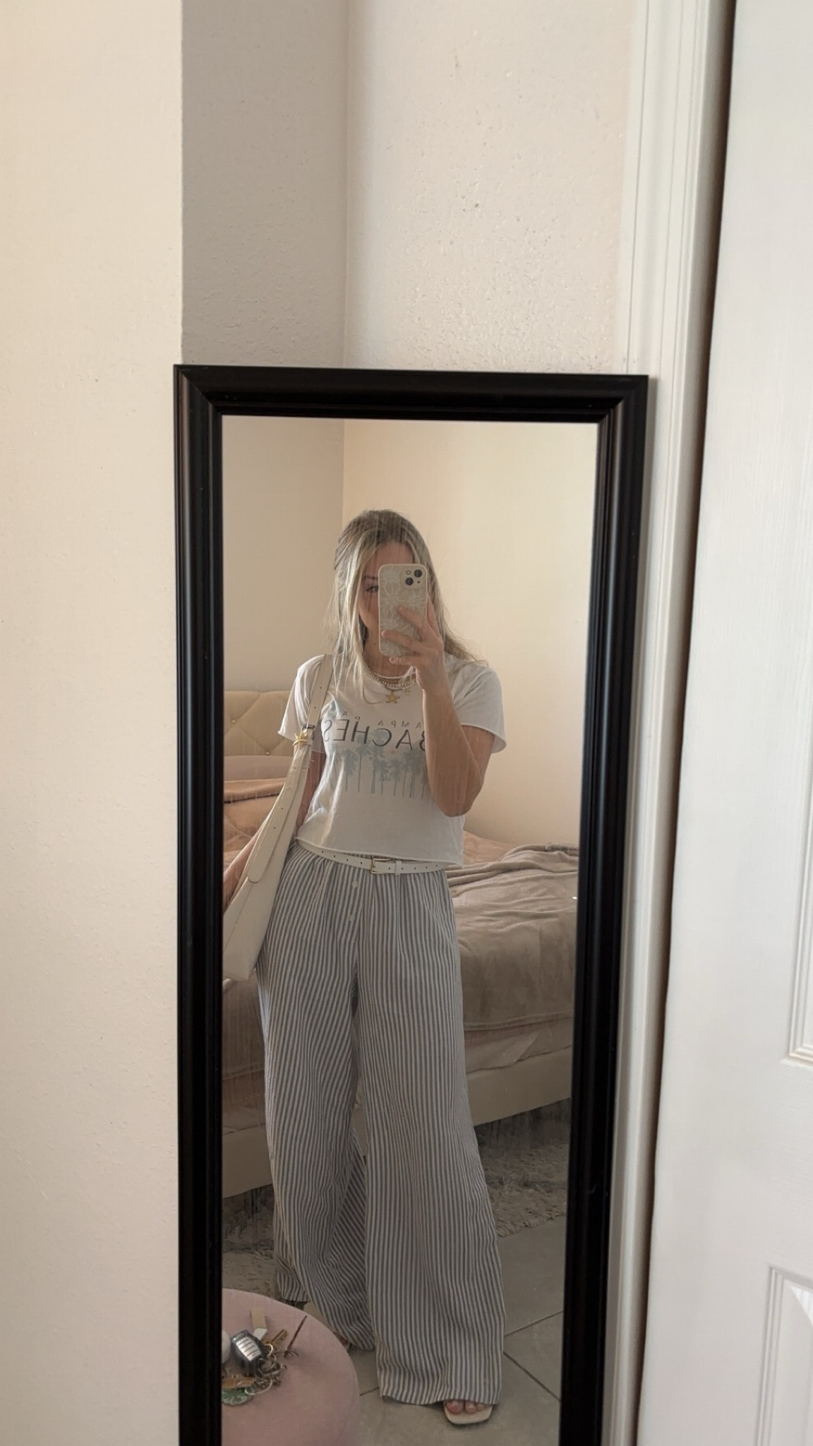Casual summer outfit wearing a work tee and blue striped pants🤍 

#LTKSeasonal #LTKootd