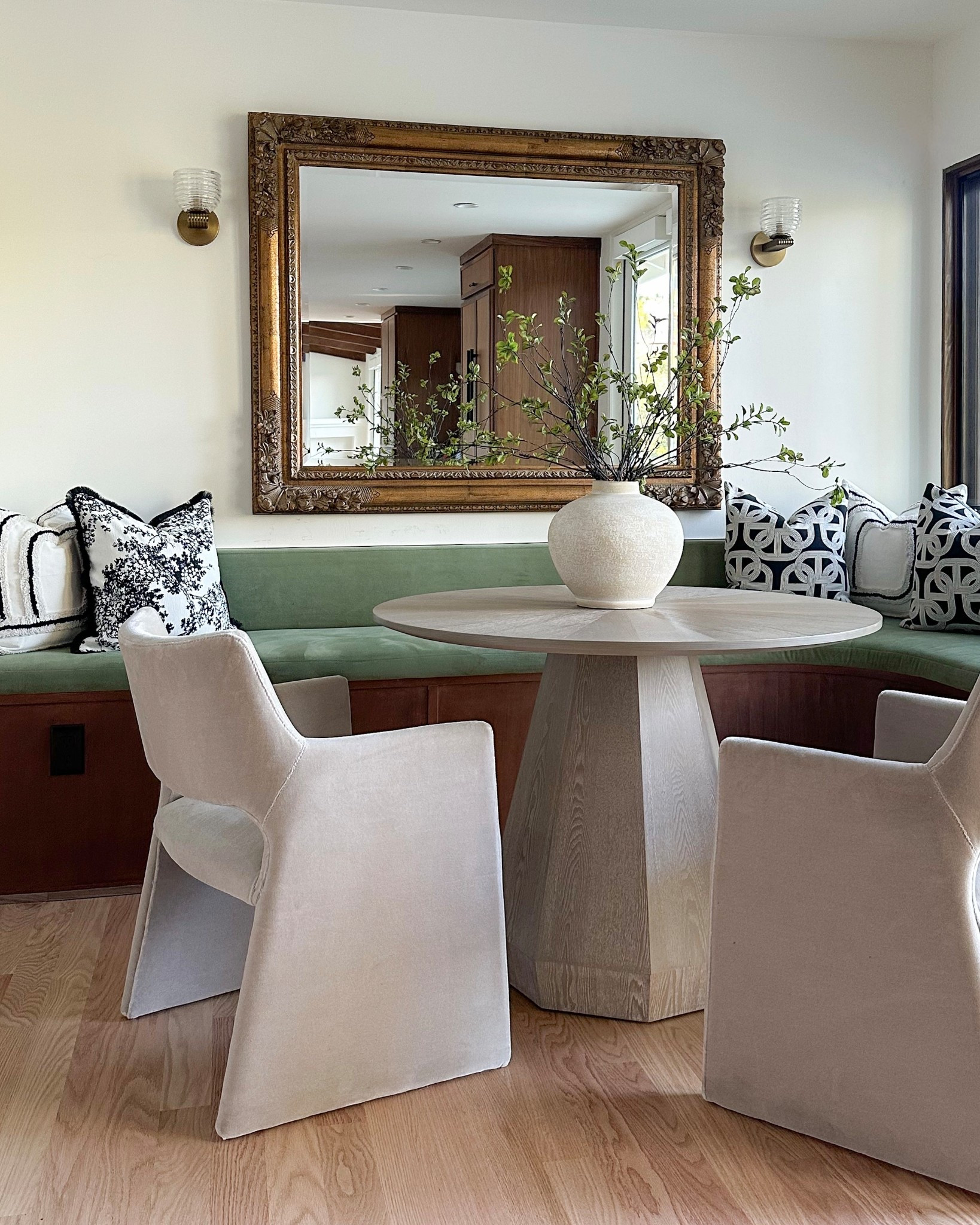 Breakfast nook dining table and chairs! Mirror is vintage 🥰

#LTKStyleTip #LTKSaleAlert #LTKHome