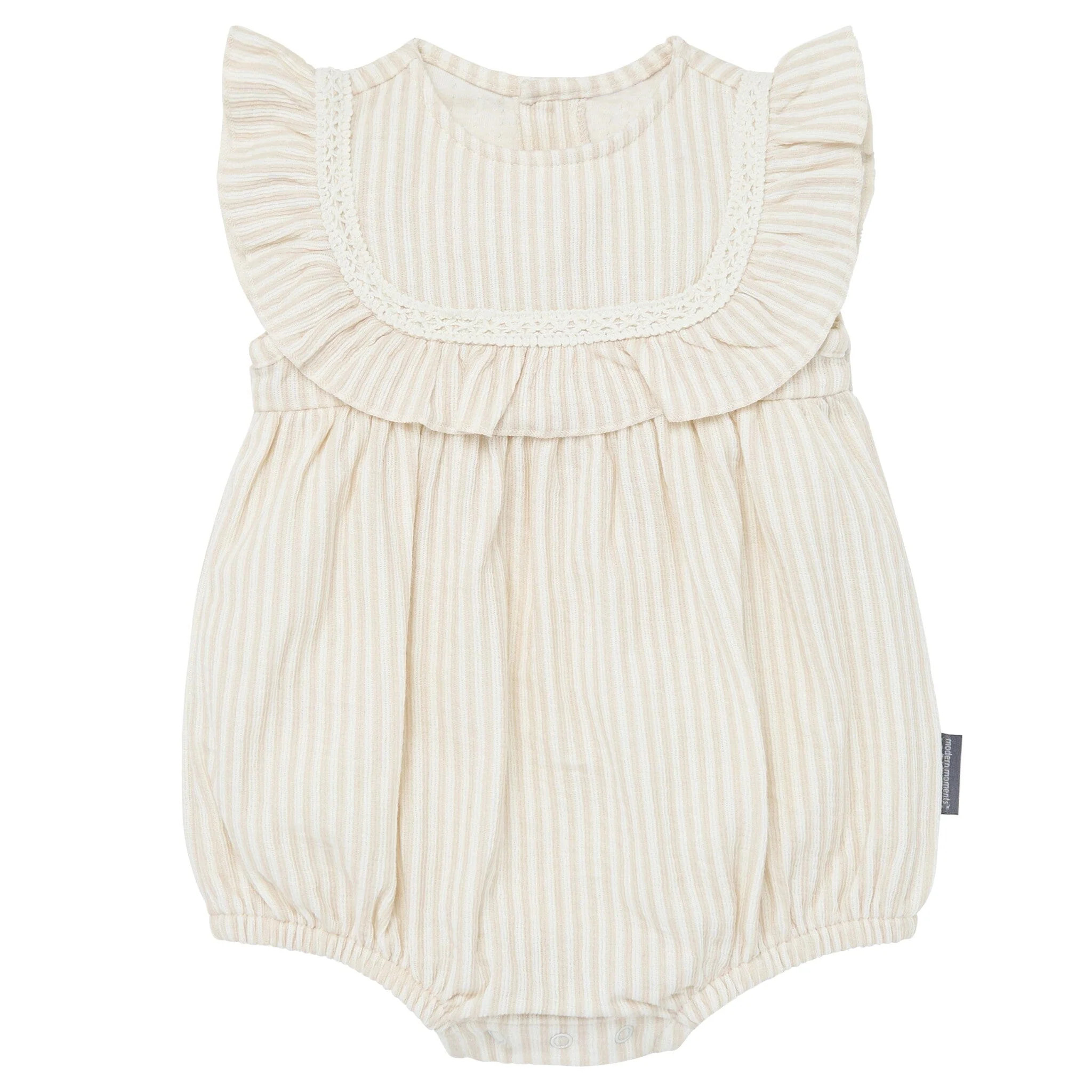 Baby Girls Light Taupe Stripe Ruffle Bubble Romper | Gerber Childrenswear