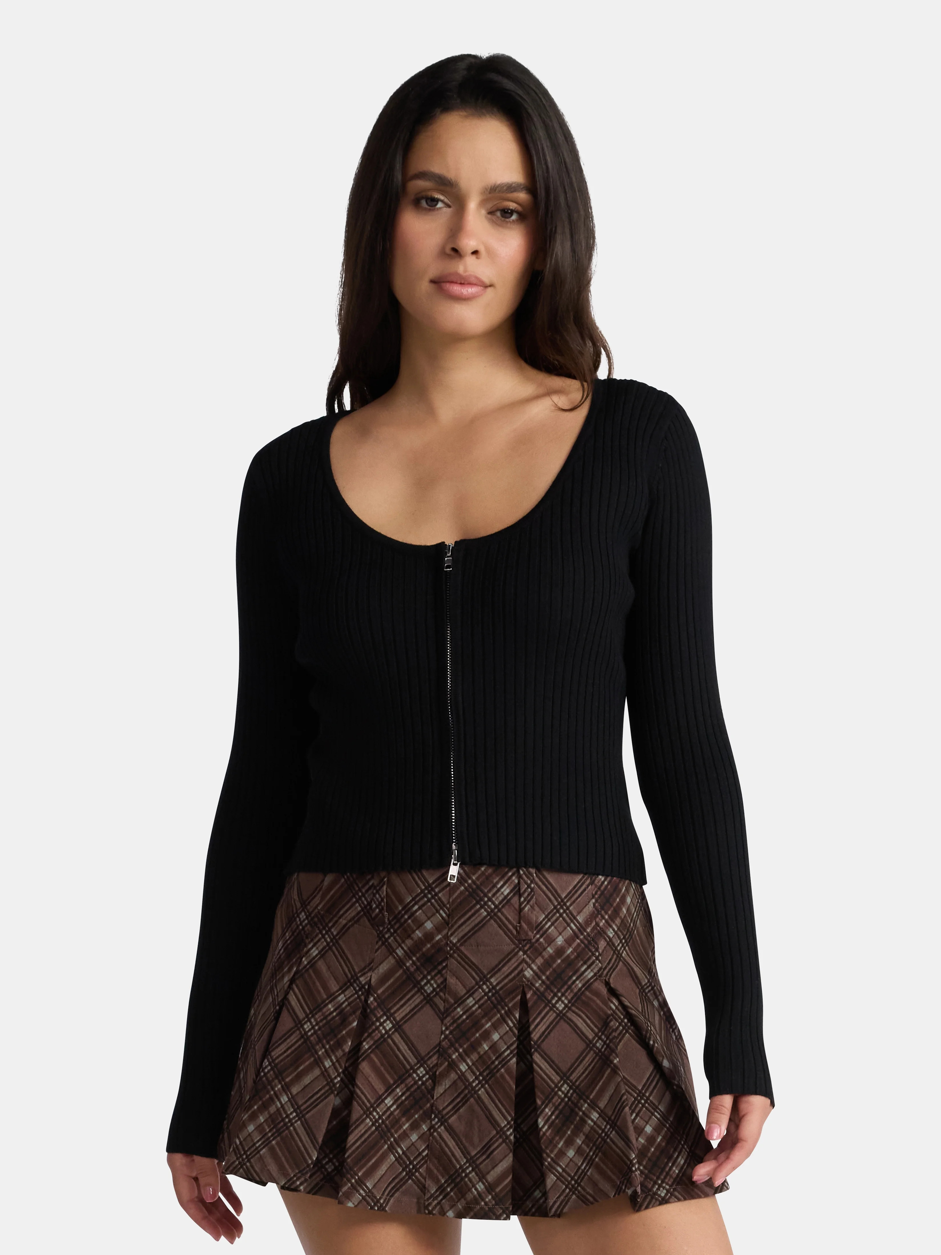 Madden NYC Women’s Zip Top with Long Sleeves, Sizes XXS-2XL | Walmart (US)