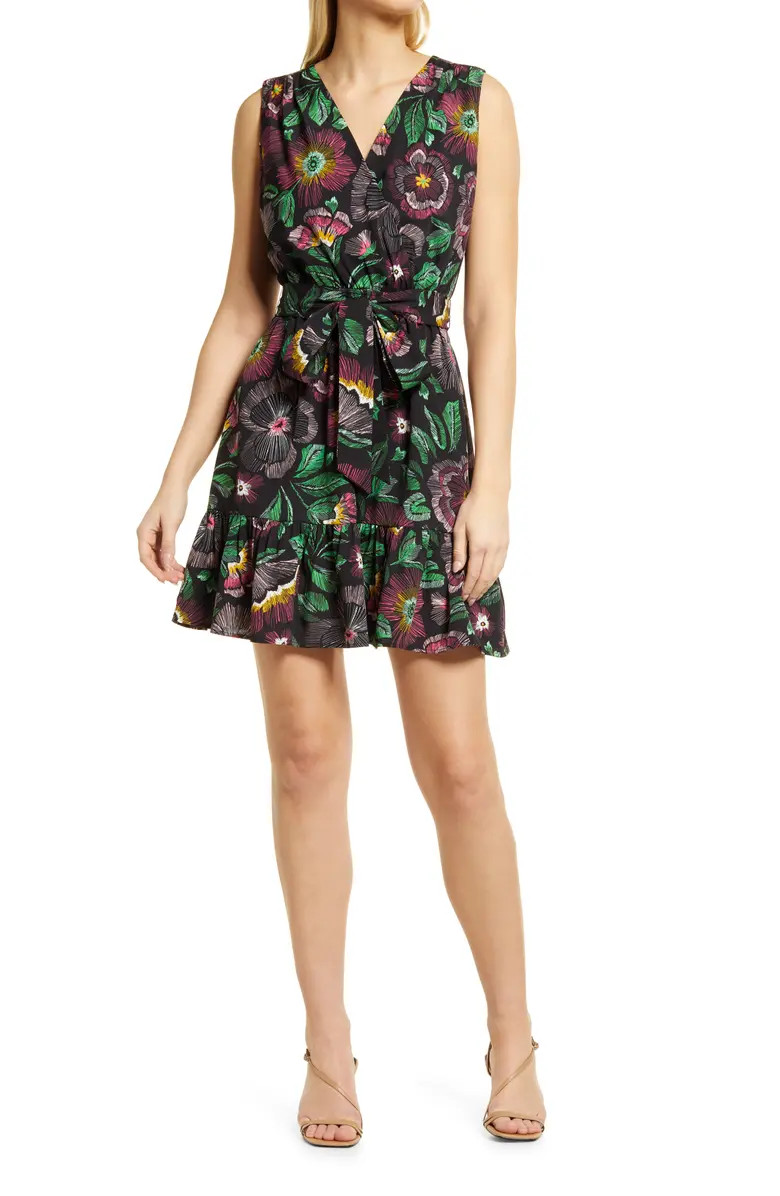 Sam Edelman Floral Print Tie Waist Sleeveless Dress | Nordstrom | Nordstrom