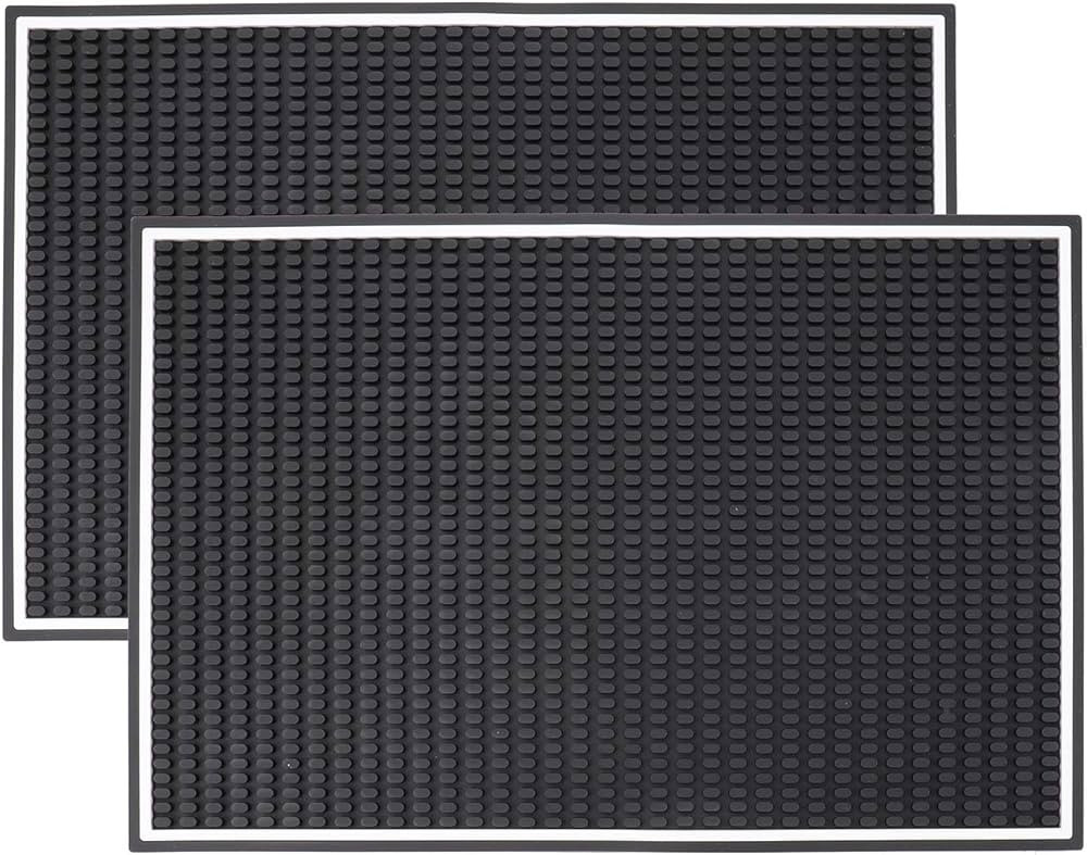 Jucoan 2 Pack Black Bar Mat, 18 x 12 x 0.4 Inch Thicken Rubber Bar Serving Mat, Non Slip, Non-Tox... | Amazon (US)