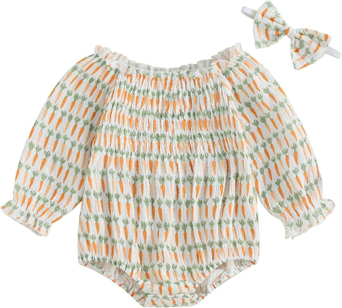 Newborn Baby Girl Outfit Cute Romper Long Sleeve Ruched Bodysuit Comfy Outfits Baby Girl Clothes | Amazon (US)