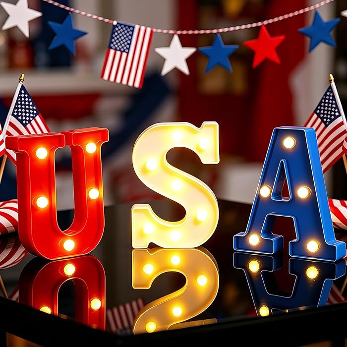 6.3" USA Light Up Letter Sign, Marquee Letter Lights for Independence Day 4th of July, LED Light ... | Amazon (US)