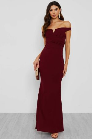 WalG Off Shoulder Burgundy Maxi Dress | TFNC