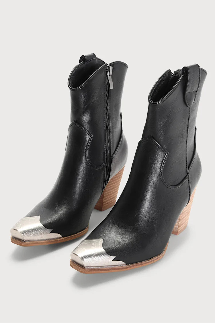 Naiya Black Western Ankle Boots | Lulus